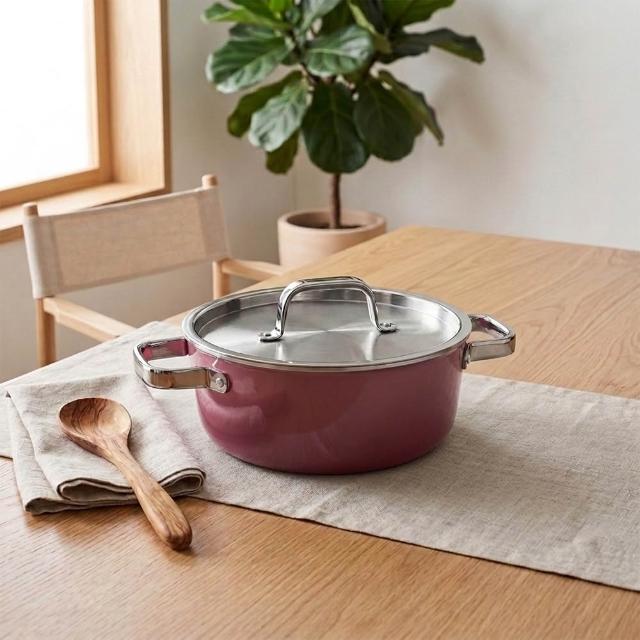 【WMF】德國製 Fusiontec Aromatic 低身湯鍋 22cm 3.1L(玫瑰金色/陶晶鍋) IH爐/電磁爐/瓦斯爐適用
