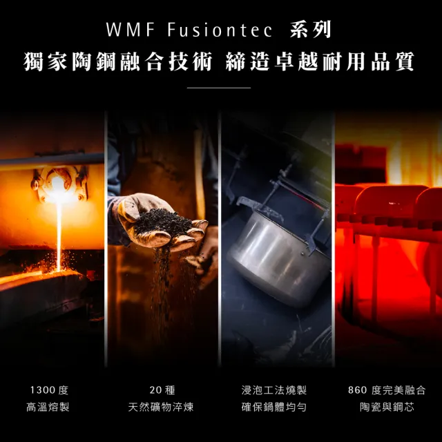 【WMF】德國製 Fusiontec Aromatic 高身湯鍋 22cm 4.7L(黑色/陶晶鍋) IH爐/電磁爐/瓦斯爐適用