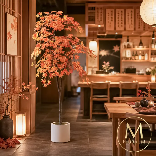 【Floral M】京都嵐山紅楓樹200cm大型仿真植栽(贈花盆)(仿真樹/免澆水/室內佈置/居家裝飾/店面擺設)