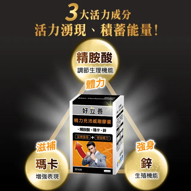 【Heilusan 好立善】精力充沛威剛膠囊30粒(滋補強身增強體力 精胺酸瑪卡/馬卡/MACA鋅左旋精氨酸、鈣)