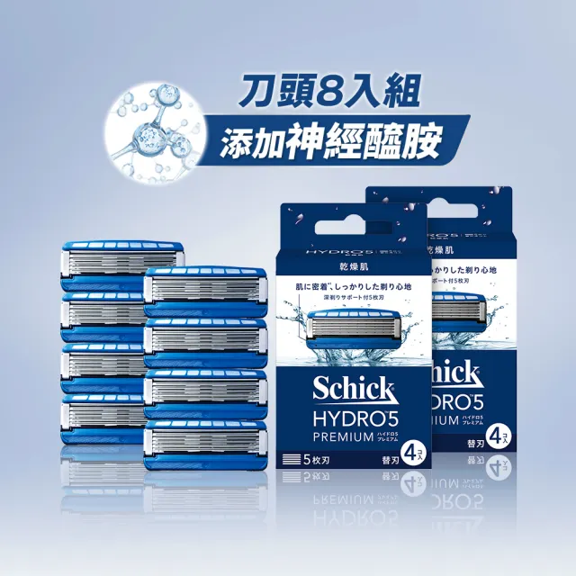 【Schick 舒適牌】水次元5 Premium刀片(刀片4入x2組 共8入)