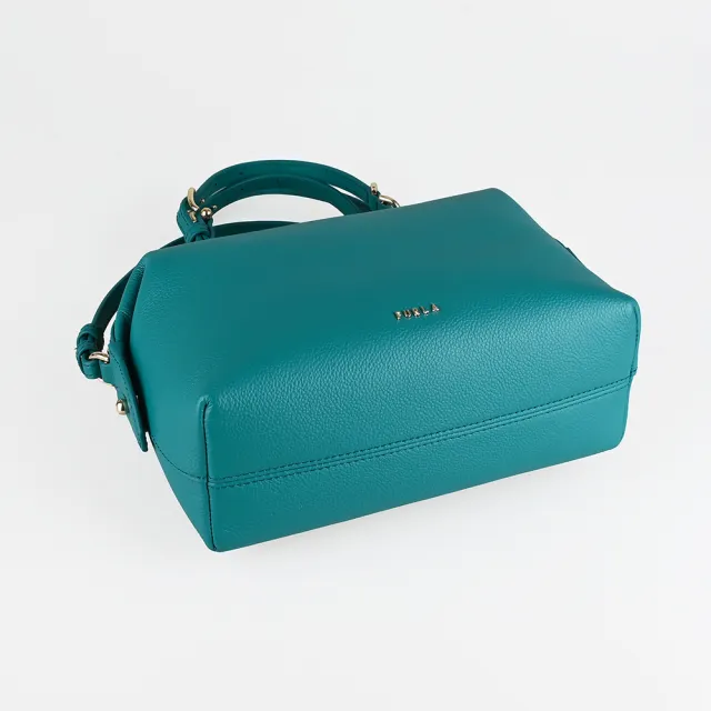 【FURLA 芙拉】FURLA精品粒面小牛皮拉鍊斜背波士頓包(迷你/藍)