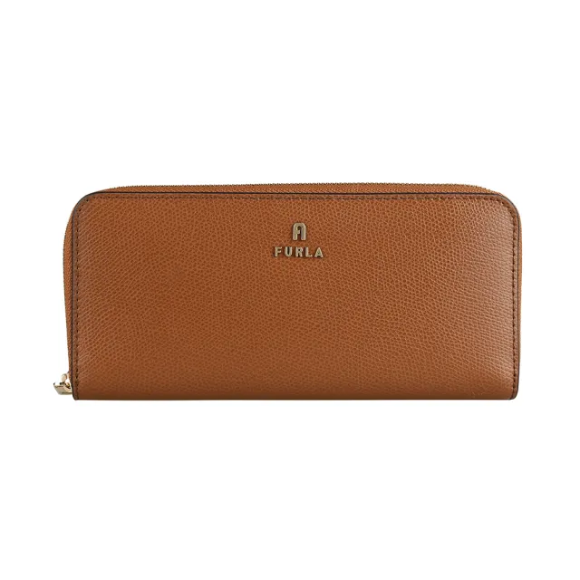 【FURLA 芙拉】FURLA精品壓紋牛皮撞色拉鍊長夾(8卡/棕)