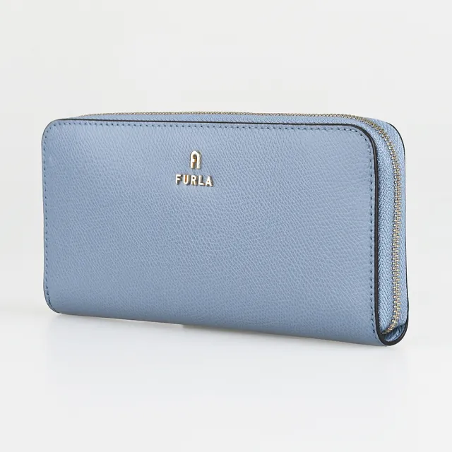 【FURLA 芙拉】FURLA精品壓紋牛皮撞色拉鍊長夾(8卡/藍X灰)