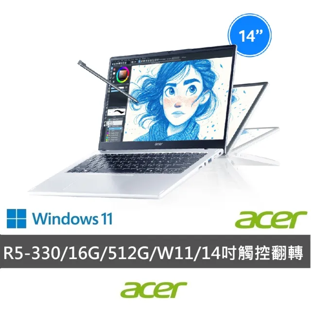 【Acer 宏碁】14吋Ryzen AI 5 AI觸控翻轉筆電(Aspire Spin/ASP14-61N-R0ZS/R5-330/16G/512G/W11)