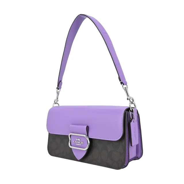 【COACH】Morgan LOGO方釦肩/斜背兩用包(咖啡紫)