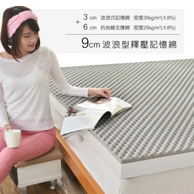 【House Door 好適家居】記憶床墊 日本大和抗菌表布9cm厚波浪竹炭記憶床墊(雙人5尺)