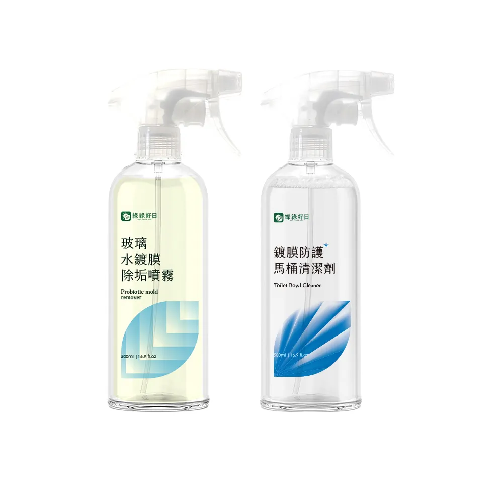 【Have Green Days 綠綠好日】玻璃水鍍膜噴霧500ml+馬桶鍍膜清潔劑500ml(台灣製造 除水垢 浴廁清潔)