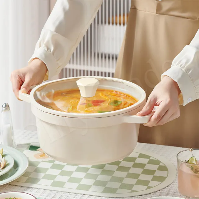 【Sushar 小菜ㄚ】陶瓷X琺瑯 不沾湯鍋 湯鍋24cm IH爐可用鍋-白色(贈玻璃蓋)