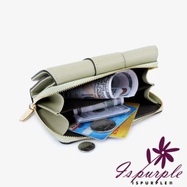 【iSPurple】雙11 氣質簡約 三折加厚壓紋皮零錢中夾/顏色可選
