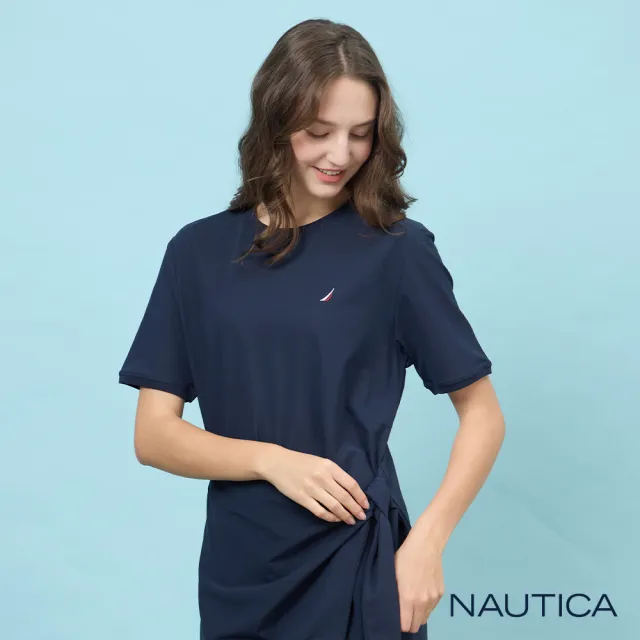 【NAUTICA】官方旗艦 女裝 側綁帶涼感洋裝-深藍色