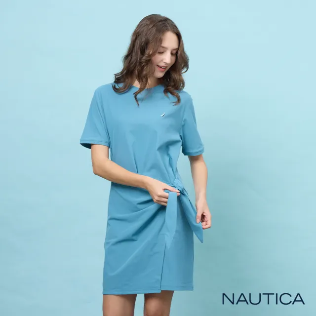 【NAUTICA】官方旗艦 女裝 側綁帶涼感洋裝-藍色