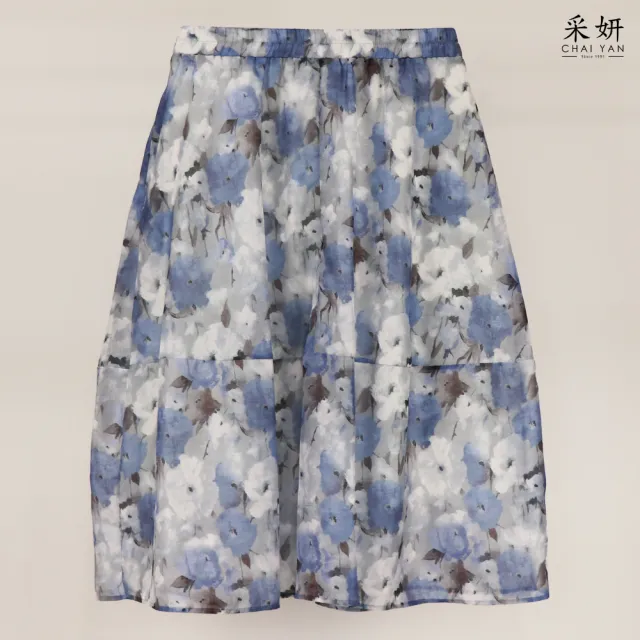 【CHAI YAN 采妍】銀絲花布中長裙(春夏女裝/中大尺碼/中長裙/花布)