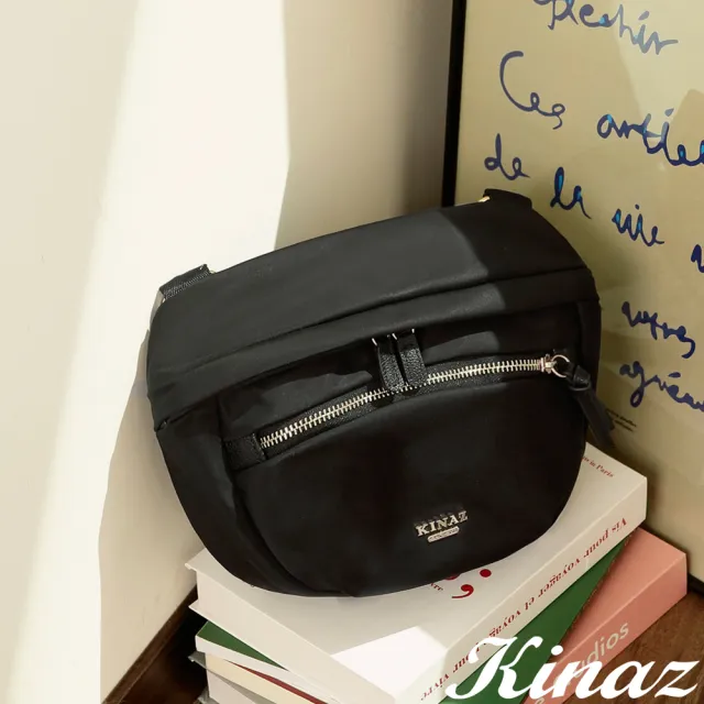 【KINAZ】多層收納輕量防潑水尼龍牛皮隨身斜背類胸包-冷萃黑巧-小跟班系列