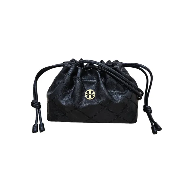 【TORY BURCH】TB WILLA 菱格紋束口磁釦肩背斜背雲朵福袋包絕美黑金LOGO色小號送禮原廠紙袋