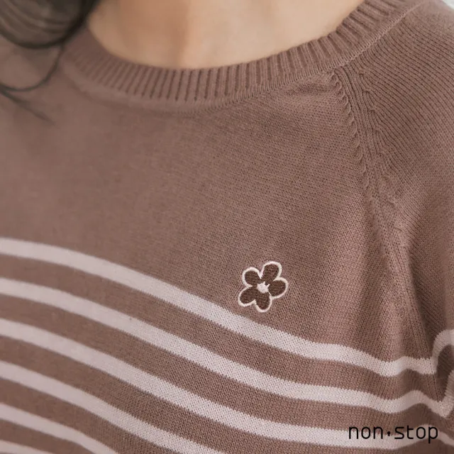 【non-stop】花朵刺繡條紋針織衫-2色