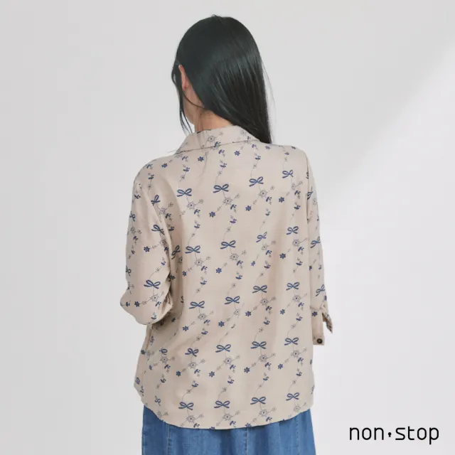 【non-stop】蝶語花影滿版印花七分袖襯衫-2色