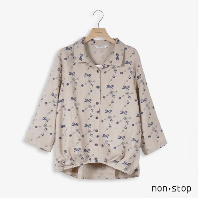 【non-stop】蝶語花影滿版印花七分袖襯衫-2色