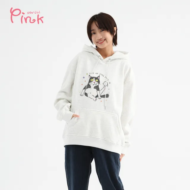 【PINK NEW GIRL】慵懶貓咪頂蛋休閒連帽T X7302PT
