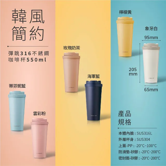 【LocknLock 樂扣樂扣】官方直營 韓風簡約彈蓋316不鏽鋼咖啡杯 550ml(六色任選/保冰杯/保溫杯/減塑/保溫瓶)