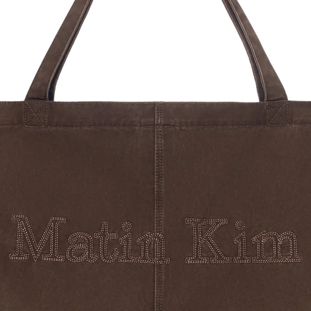 【MATIN KIM】官方旗艦 復古水洗棉肩背包(棕色)