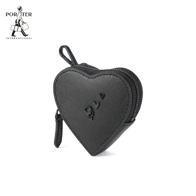 【PORTER INTERNATIONAL】真皮心形MINI POUCH造型零錢包(黑)