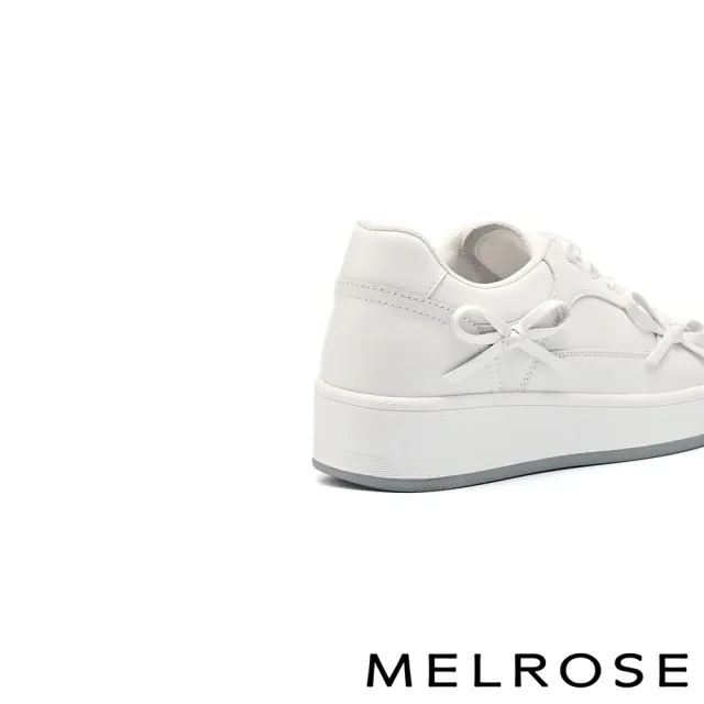 【MELROSE】美樂斯 甜美率性蝴蝶結牛皮緞布鞋帶厚底休閒鞋(白)