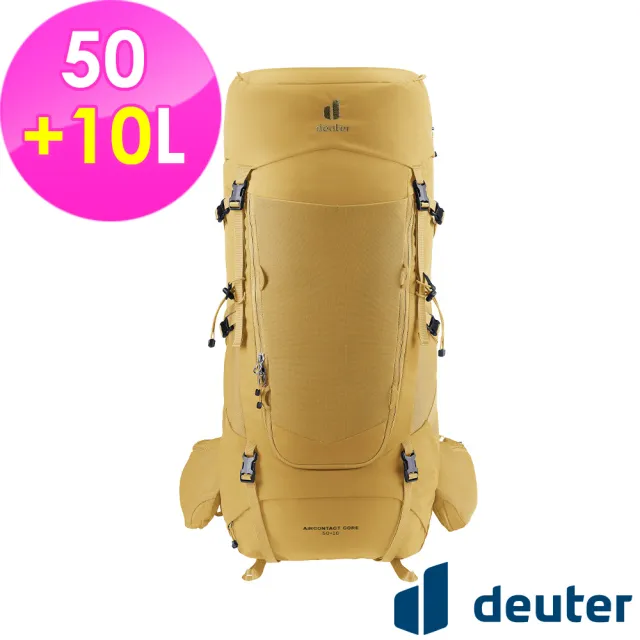 【deuter】AIRCONTACT CORE拔熱式透氣背包50+10L(3350326黃沙/長途朝聖/徒步旅行/旅遊/戶外活動)