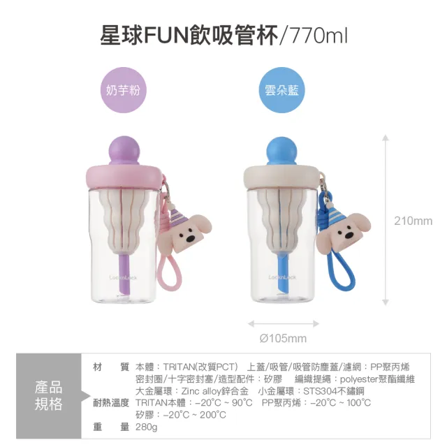 【LocknLock 樂扣樂扣】超值二入組 官方直營 星球FUN飲吸管杯 770ml (兩色任選/吸管杯)