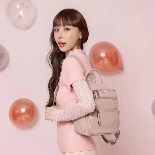 【Ann’S】Ann’S小巧很能裝-頂級頭層牛皮 多WAY後背包(附肩背帶)-粉