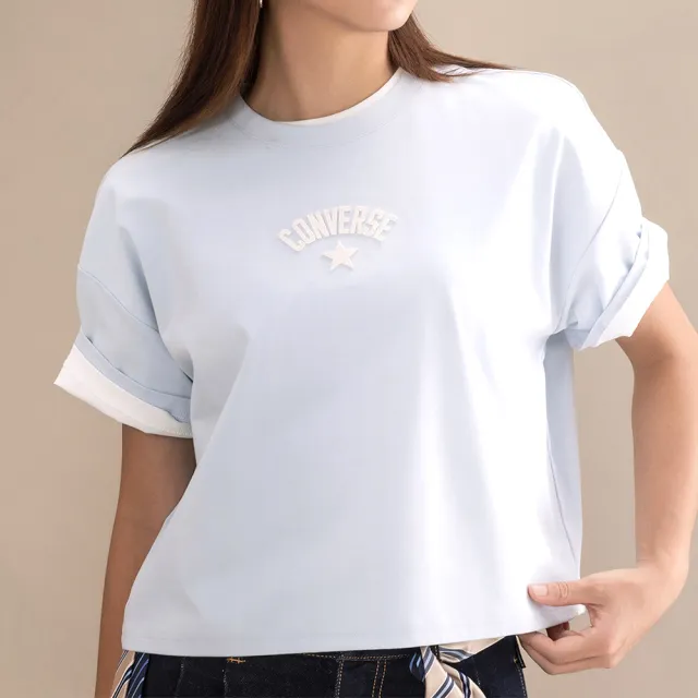 【CONVERSE】Tee 短袖 女款 淺藍色 Logo T恤 運動 休閒 WCK109-K1H