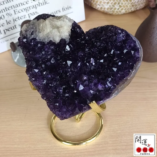 【開運方程式】愛心紫晶鎮一物一拍1.12kg附金屬支加底座(AGU483心想事成l紫晶洞l晶簇)