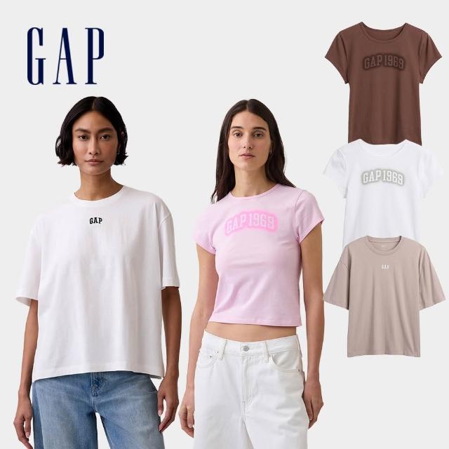 【GAP】女裝 棉質針織修身短版圖案短袖T恤-多色任選(899109)