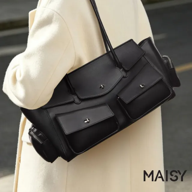 【MAISY】經典時尚個性分層質感法棍包 肩背包 腋下包(米白色 / 淺棕色 / 酒紅色 / 黑色)