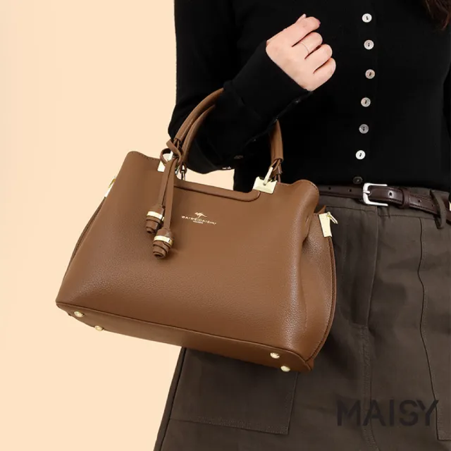 【MAISY】經典百搭都會風荔枝紋多用手提包 肩背包 側肩包(米白色 / 米灰色 / 棕色 / 黑色)