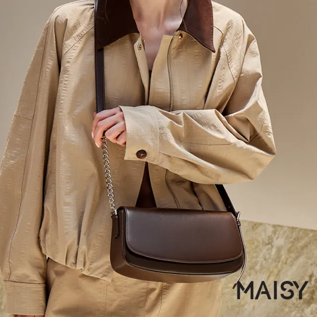 【MAISY】韓系小眾個性純色蠟皮質感單肩包  斜跨包 腋下包(米白色 / 棕色 / 黑色)