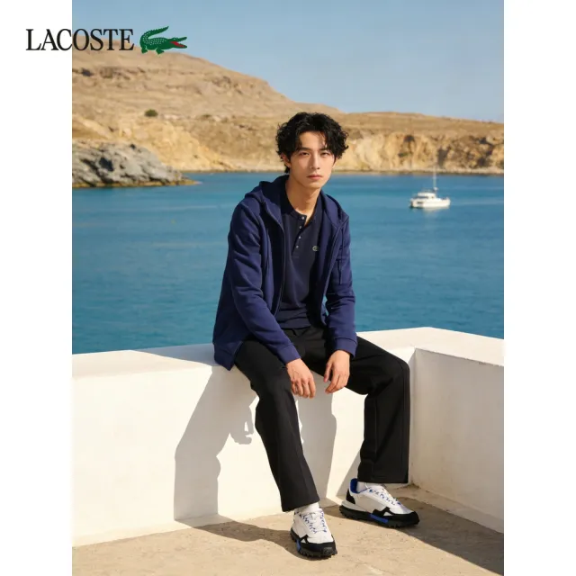 【LACOSTE】男款-華夫格亨利領長袖T恤(海軍藍)