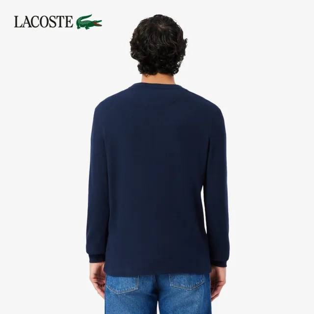 【LACOSTE】男款-華夫格亨利領長袖T恤(海軍藍)