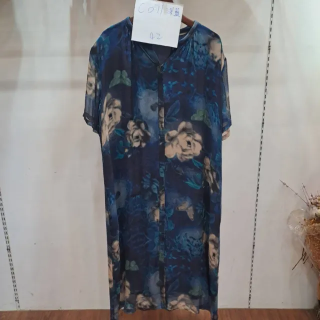 【SuperWands】簡約印花蠶絲長洋裝C011