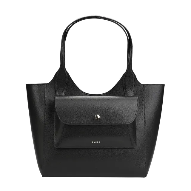 【FURLA 芙拉】FURLA精品小牛皮可拆外袋肩背托特包(中/黑)