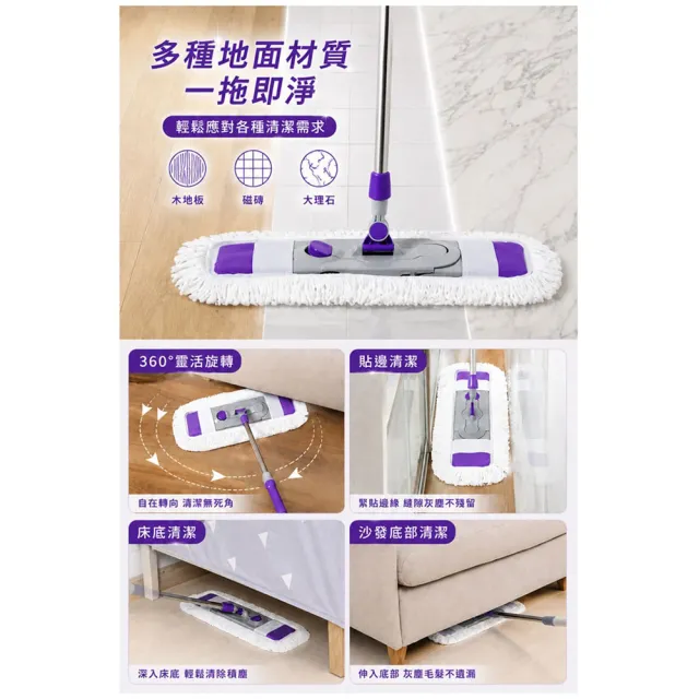 【VICTORY】乾濕兩用扣式大平板拖把-1拖3布(雙效布 超細纖維拖把 棉紗拖把 強力除塵 吸水拖把 快速替換)
