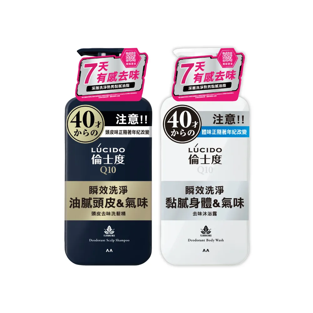 【LUCIDO 倫士度】去味洗沐組(洗髮精450ml+沐浴露450ml 男性專用 去油)