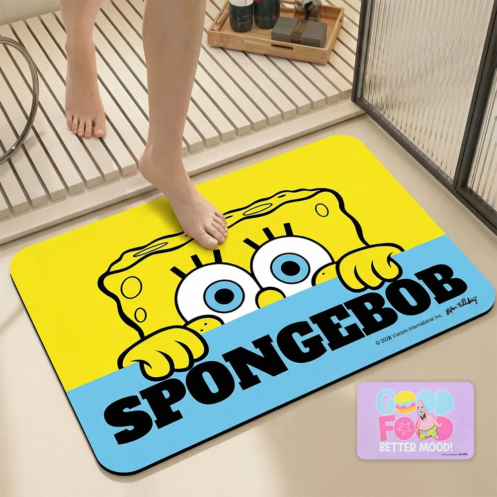 【SpongBob 海綿寶寶】2件組_比奇堡可愛印花吸水地墊 (腳踏墊 浴室踏墊 正版授權 交換禮物)