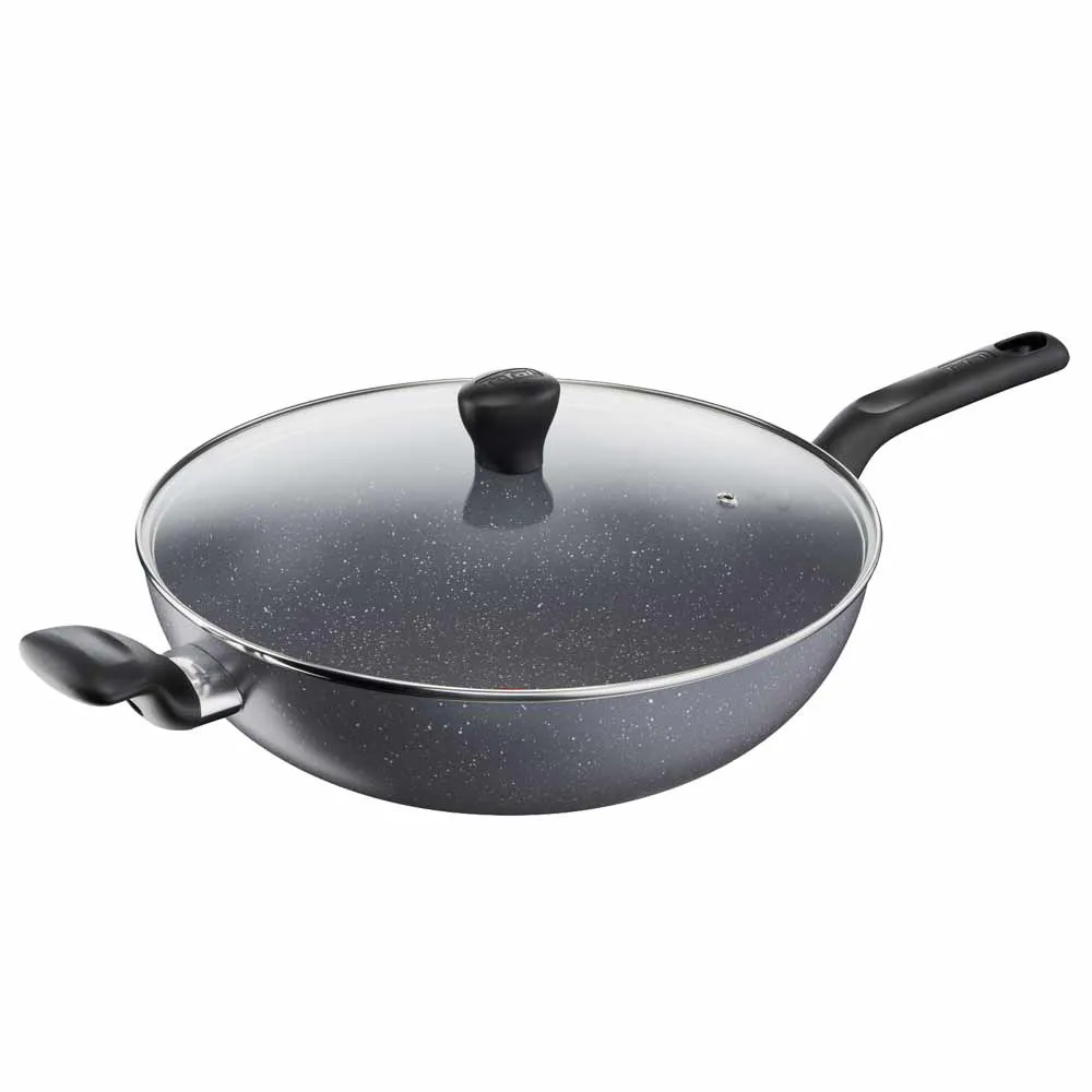 【Tefal 特福】礦石灰系列32CM不沾鍋炒鍋(加蓋)
