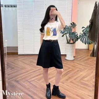 【my stere 我的時尚秘境】雙11 亞麻西裝五分短褲 附腰帶 兩色 西裝短褲 西褲 遮跨短褲 A字短褲 傘擺短褲