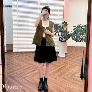【my stere 我的時尚秘境】雙11 亞麻西裝五分短褲 附腰帶 兩色 西裝短褲 西褲 遮跨短褲 A字短褲 傘擺短褲