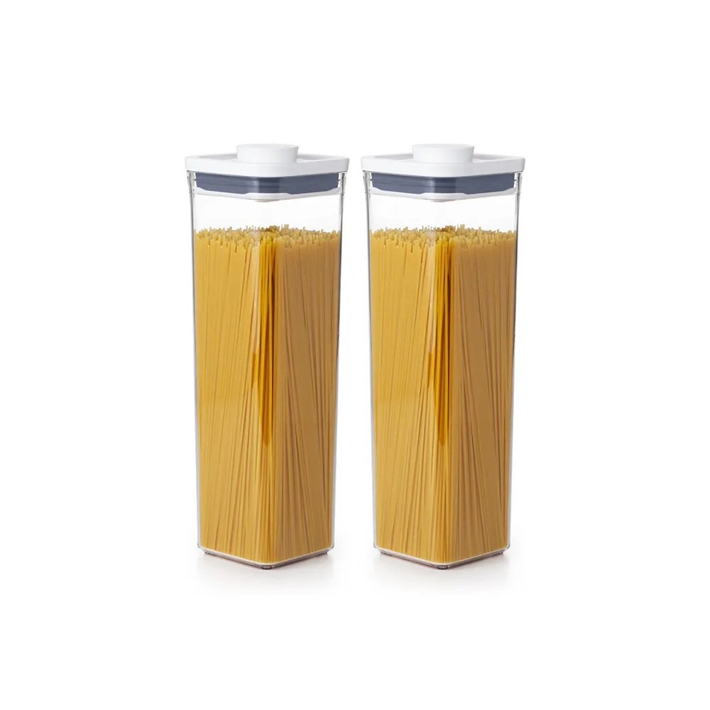 【OXO】正方2.1L｜ 超值2入｜POP 按壓密封收納保鮮盒(11*11*32 cm 單手開蓋 整齊堆疊)