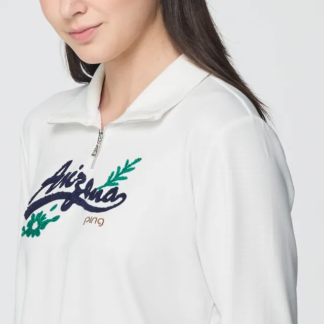 【PING】女款蓄熱保暖翻領高爾夫長袖立領上衣-白(吸濕排汗/GOLF/高爾夫球衫/RA25209-73)