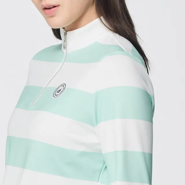 【PING】女款寬條紋蓄熱保暖長袖立領上衣-綠(吸濕排汗/GOLF/高爾夫球衫/RA25210-43)
