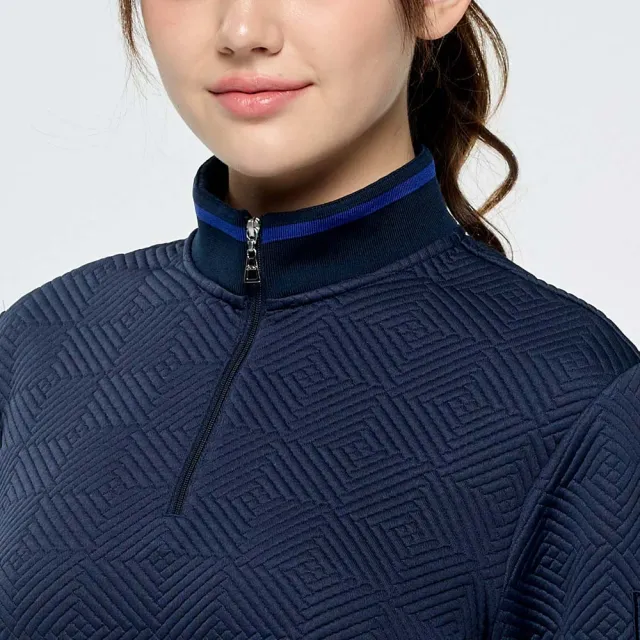 【PING】女款幾何緹花蓄熱保暖長袖立領上衣-深藍(GOLF/高爾夫球衫/RA25212-58)